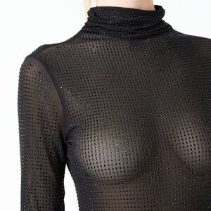 🔆 GREY LAB Black Embellished Fitted Long Sleeve Bodysuit NWT